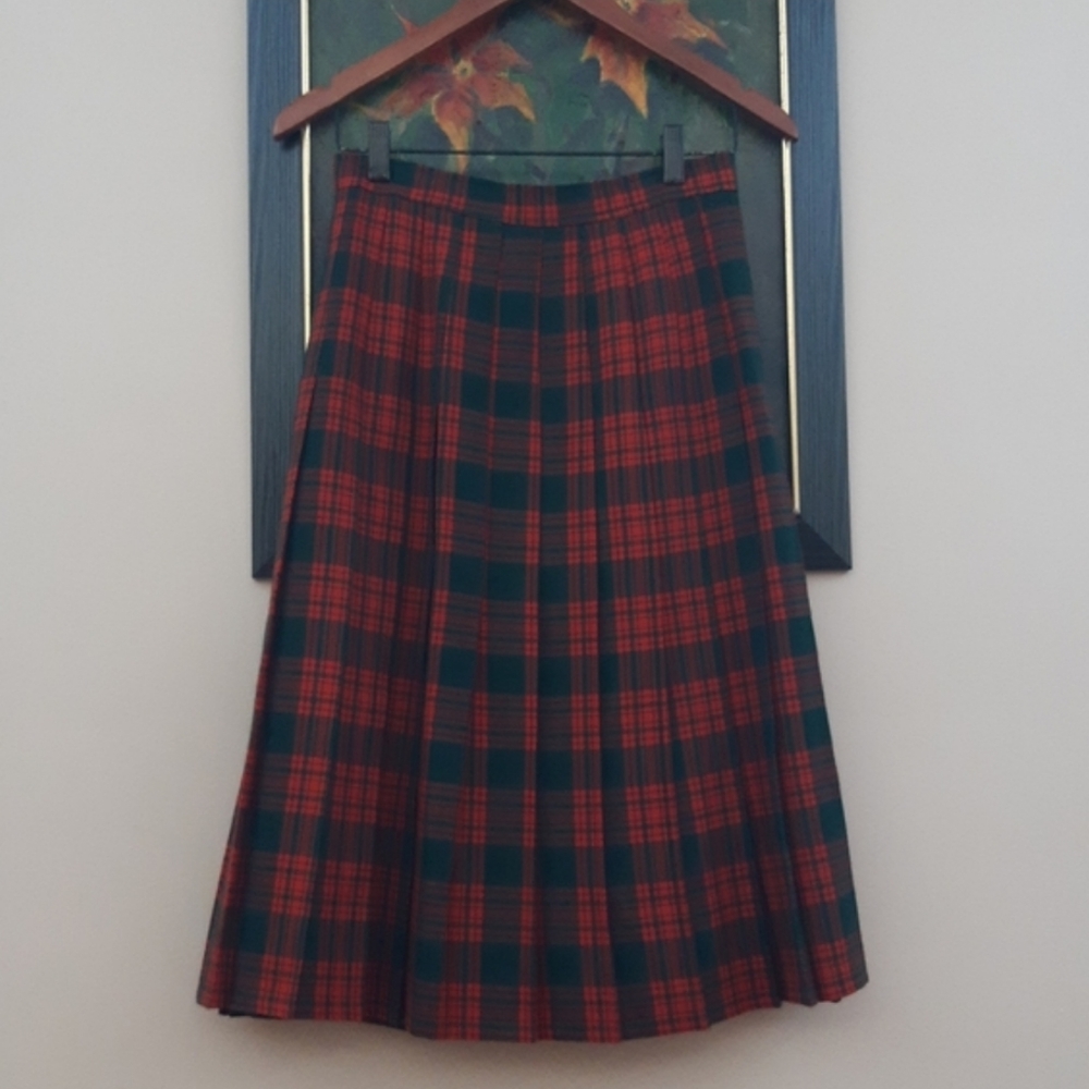 Vintage High Waist Plaid Pleated Skirt
